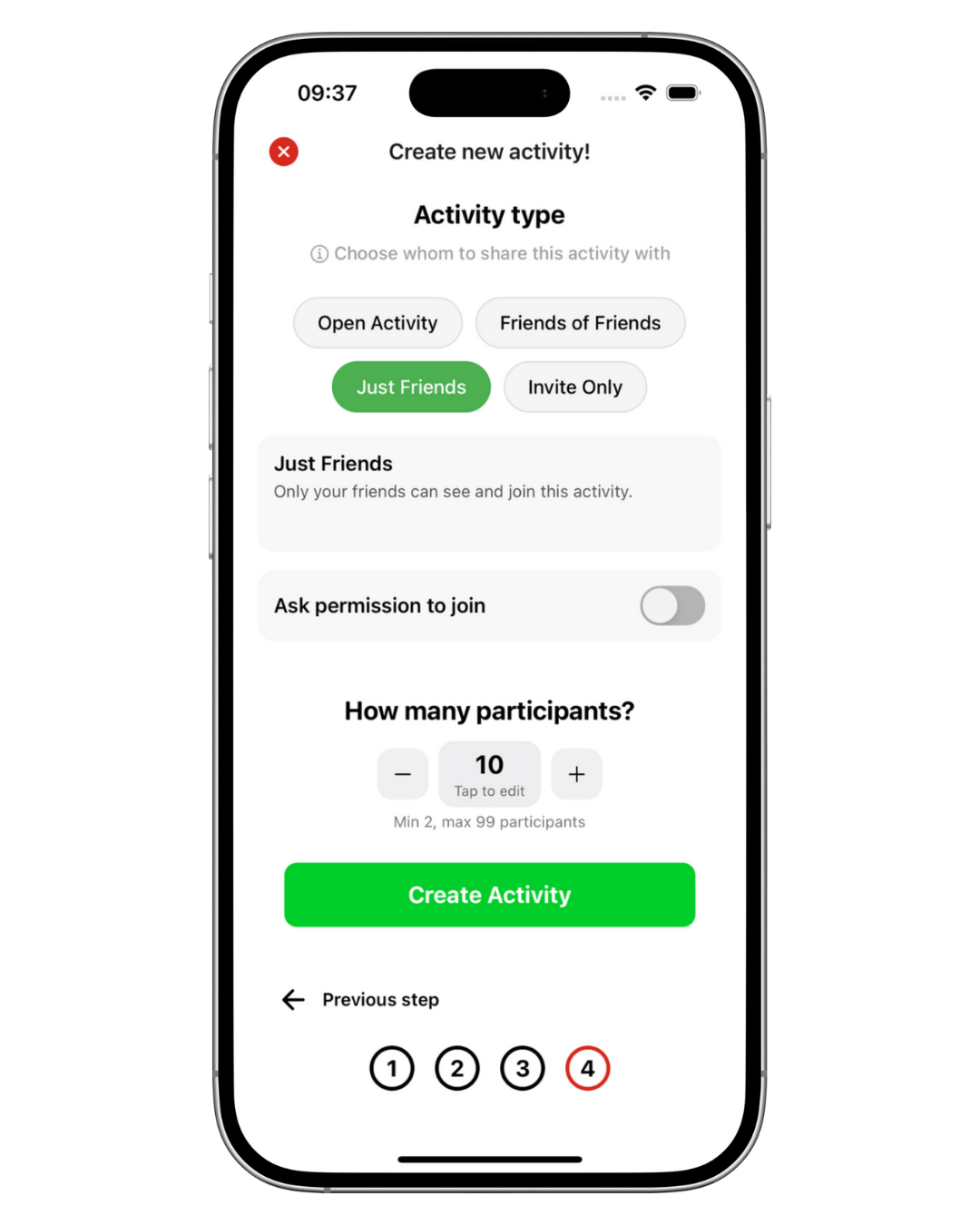 Create activity screen
